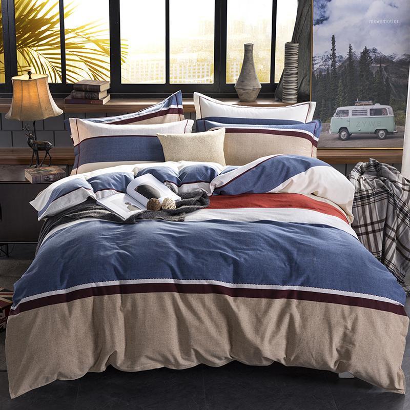 

Stripes Thick 100% cotton Bedding set Reactive Printing Duvet cover flat bed cover and sheet with pillow cases KING QUNEEN size1, S022