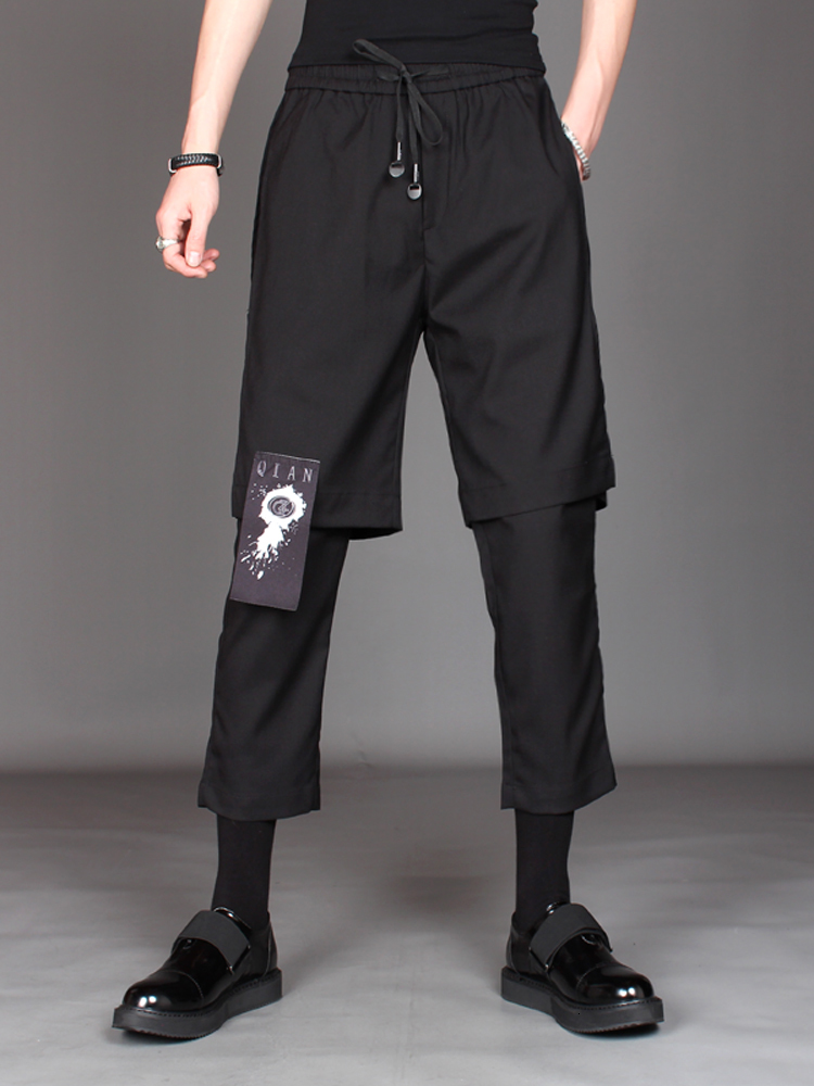 

2021 New -3xl. Spring Summer Male Harun Wide Leg Hair Stylist Trend Fake Two Loose Joker Nine Cent Casual Pants FQ4B, Black.