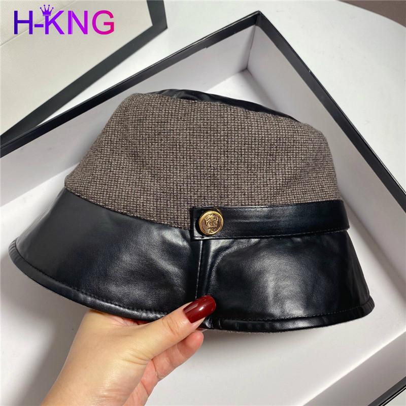 

Obsessed with Lavender Fisherman Hat Hat Female Fall/Winter Pot Japanese Pu Leather Korean Joker, Black
