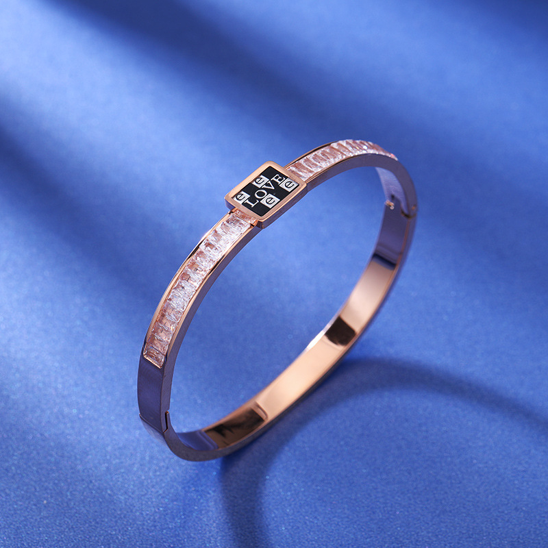 New Design Micro Pave Stainless Steel Bangle Rose Gold Love Wristband Cuff Bracelet
