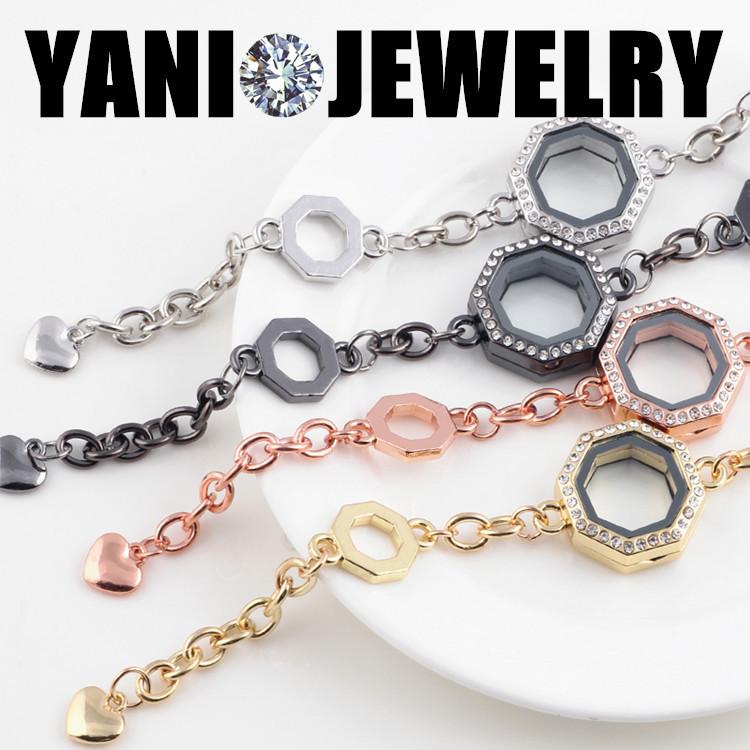 

5pcs/lot New Rhombus Floating Locket Bracelet Bangles Open Glass Living Magnet Photo Memory Locket Bracelet Women Men