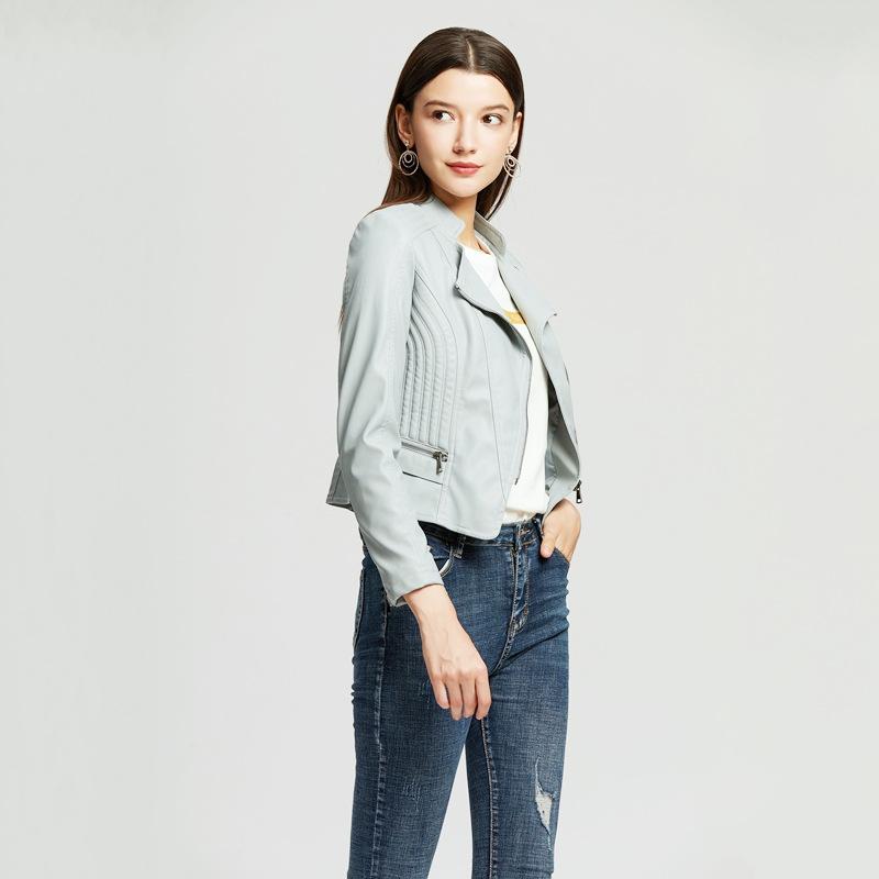 

Women Autumn Faux Soft Leather Jacket Ladys Turndown Collar Long Sleeve Streetwear Pu Leather Outerwear Female Overcoat, Beige