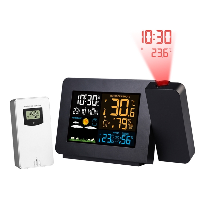 

FanJu Digital Alarm Clock Weather Station LED Temperature Humidity Weather Forecast Snooze Table Clock With Time Projection 220113
