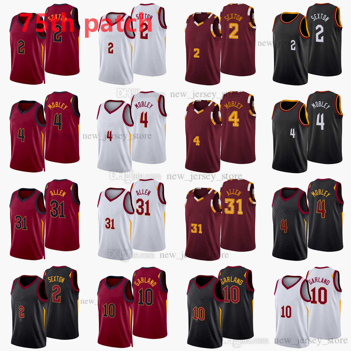

Printed 2022 New City Basketball 4 Evan Mobley Jerseys Collin 2 Sexton 10 Darius Garland 31 Jarrett Allen Jersey Shirt Red Black White Diamond 75th Anniversary City