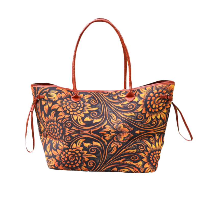New Printed Canvas Big Shopping Bag Lady Retro Personality Handbag Diagonal Travel Storage Luggage Travel-image-749240515