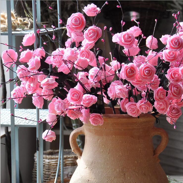 

Artificial flower PE volume heart 8 roses dried flowers European Juanhua wedding flowers wedding home decoration1, Purple green leaves