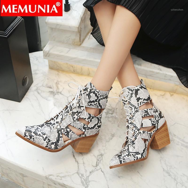 

Boots MEMUNIA Fashion Summer Women Pointed Toe Lace Up Thick High Heels Shoes Classic Hollow And Breathable Ankle Women1, Black