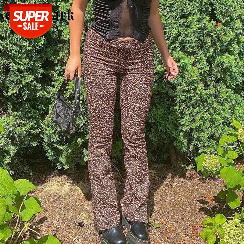 

Goth Dark Y2K Hot Leopard Printing E-Girl Straight Trousers Gothic High Waist Slit Hem Slim Women Pants Vintage Streetwear Fall #kZ0z, Black;white