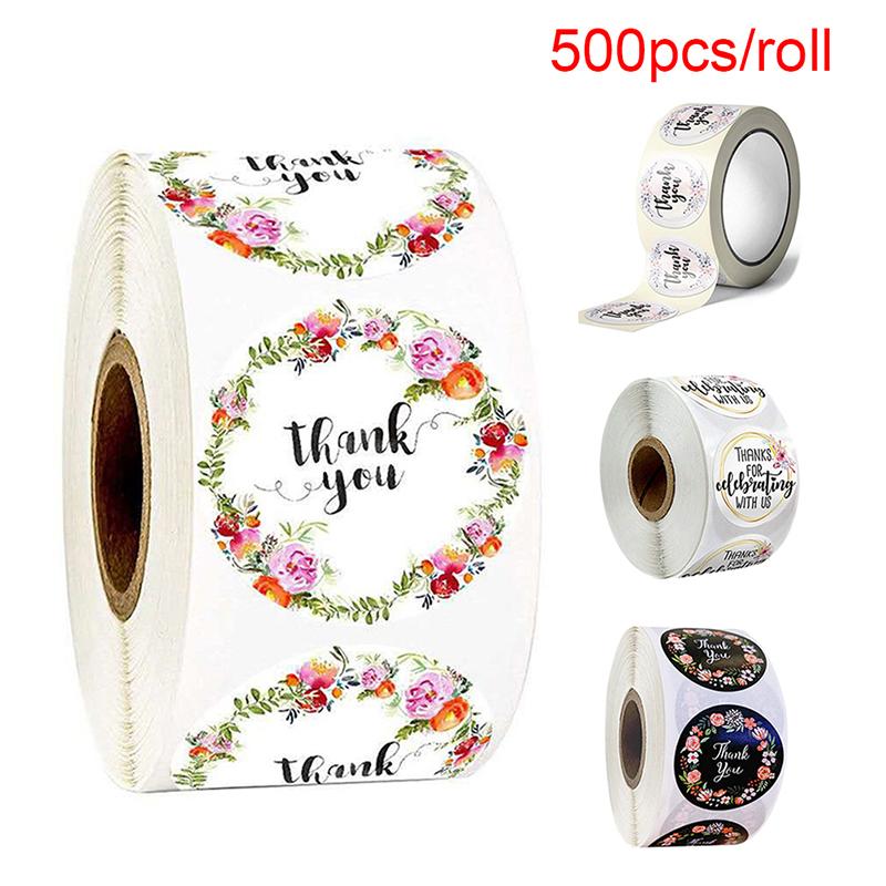

500pcs/roll "Thank You "Stickers Seal Labels Scrapbook Handmade Sticker Circle Stationery Hand Made Deco for Envelope Gift
