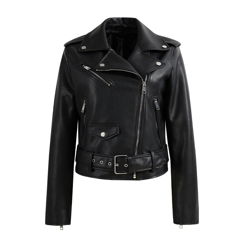 

2021 Superior Quality New Women Spring Fall Plutonium Jacket Long Belt Leather Sleeve with Female EO0O, Black