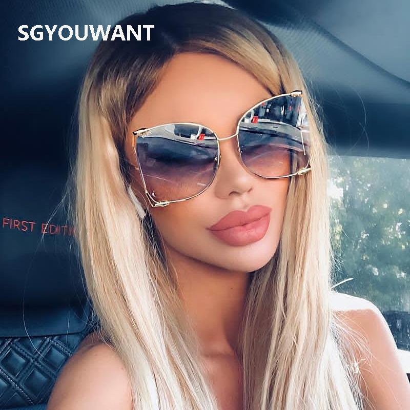 

SGYOUWANT 2021 Half Frame Sunglasses Women Square Pearl Design Fashion Glasses Oversized Clear Pink Eyewear Ladies