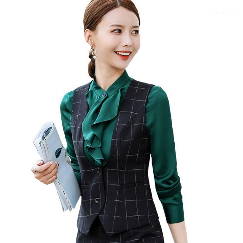 

IZICFLY Summer Autumn New Style Gray Plaid formal vest women coat Slim Office Ladies business waistcoat Work Wear uniforms1, Blue vest