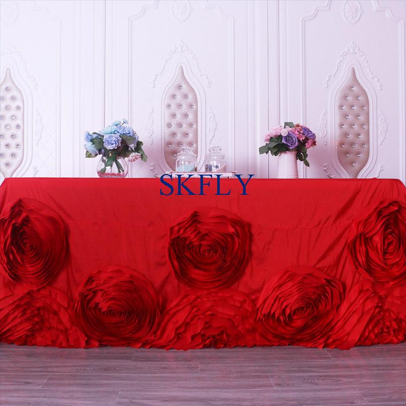 

CL052P Gorgeous 2021 wedding fancy 6ft rectangle gold 90''*132'' red rosette table cloth with flower, White