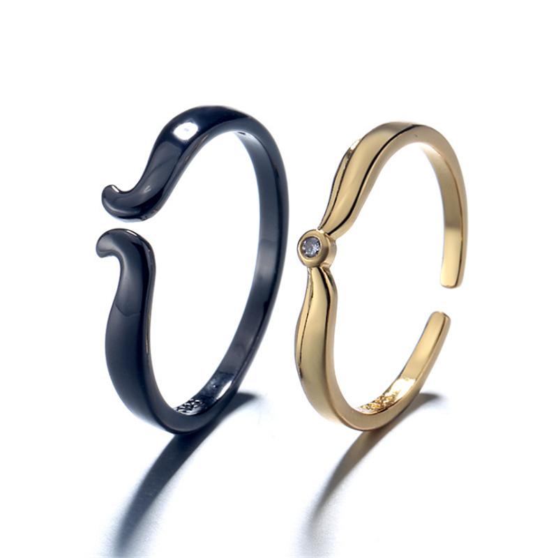 

gold black Beauty beast ring anelli couple open rings lovers female wedding engagement jewelry free shipping GMNR235
