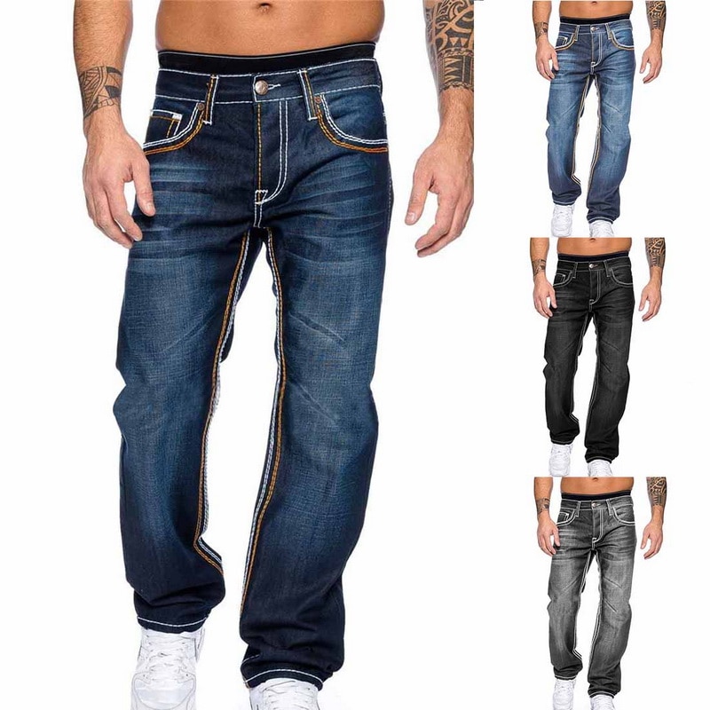 

Biker Jeans Men' Distressed Stretch Ripped Biker Jeans Men Hip Hop Slim Fit Holes Punk Denim Cotton Pants Zipper