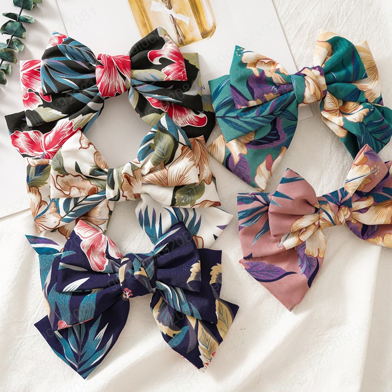 

Big Bow Three Layers Hair Clips Barrettes Floral Printed Women Elegant Hairpins Spring Clips Hair Styling Tools Hair Accessories