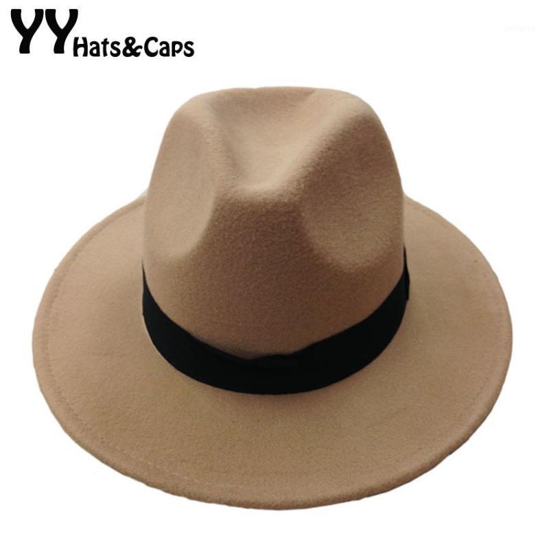 

Wide Brim Hats Fashion Vintage Trilby For Men Women Wool Fedoras Jazz Hat With Black Ribbon Panama Caps Classic YY04001, Black trilby wool