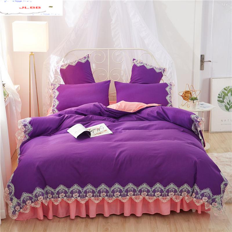 

Wedding purple Lace bedding sets full queen king duvet cover princess girls bed skirt Korean bedclothes beautiful quilt cover, Style4