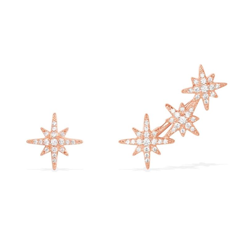 

Stud SLJELY 925 Sterling Silver Multicolor Asymmetric Rose Gold Color Starry Cross Star AB Earrings Micro Cubic Zirconia For Women