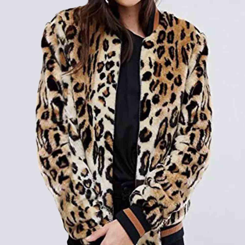 New Ladies Hair Neck Leopard-print Pocket Zipper Jacket In Stock Fashion