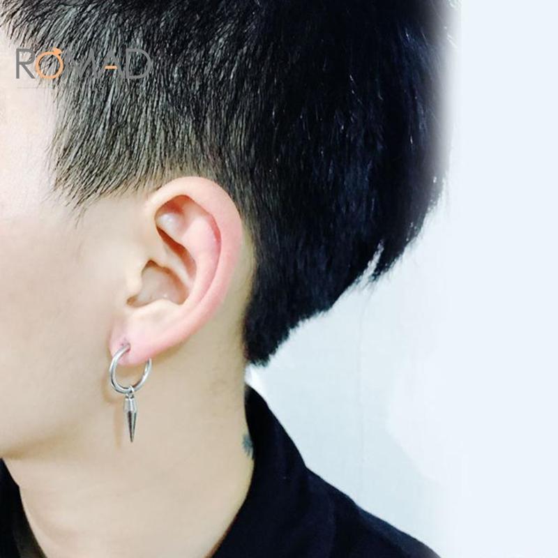 

ROMAD Small Piercing Earrings For Men Huggie Hinged Hollow Cross Pendant Earrings Korean Fashion Male Jewelry