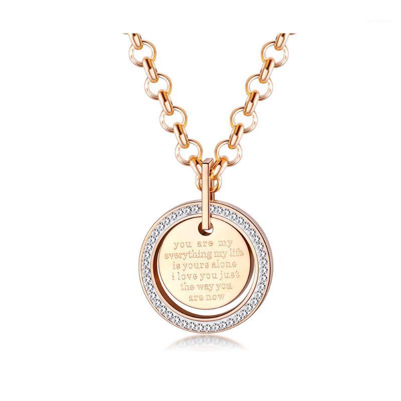 

Classic Letter Geometry Round Card Pendant Necklace Stainless Steel Love You Forever Choker Necklace For Women N191421