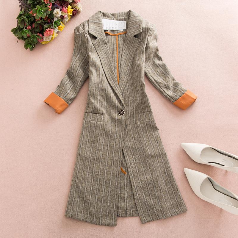 

Striped Small Suit Female Long Section 2020 Spring And Autumn New Linen Was Thin Seven-sleeve Korean Version Loose Suit Blazer, Grey