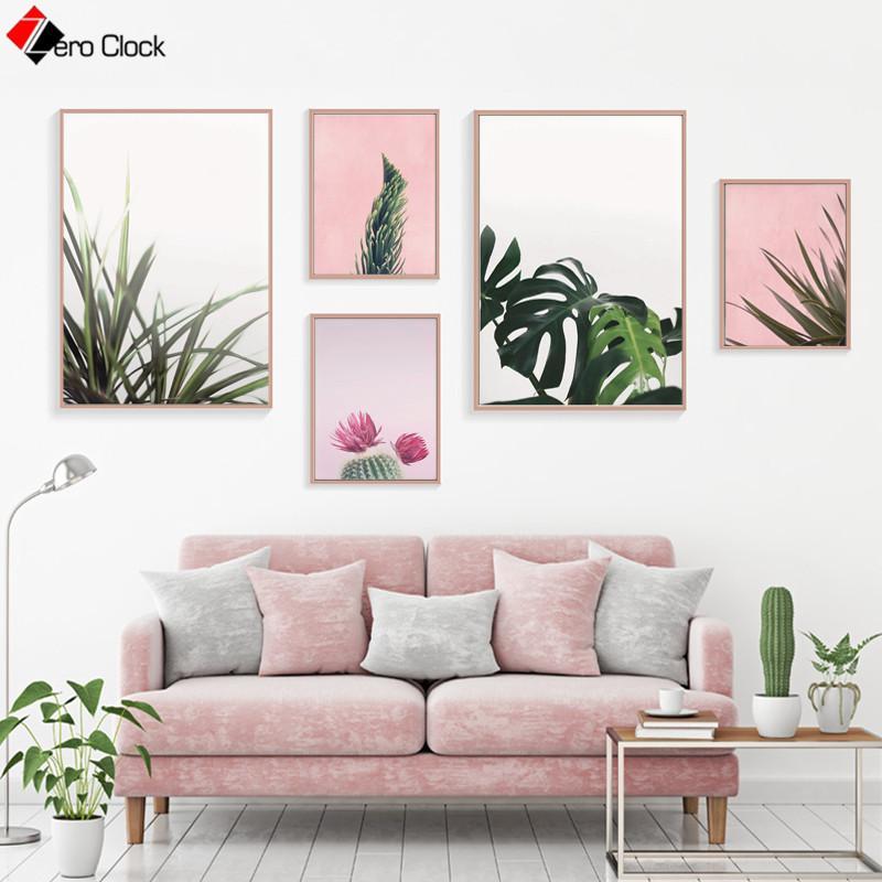 

Green Leaves Canvas Painting Botanical Print Eucalyptus Poster Pink Wall Art Modern Minimalist Wall Pictures for Living Room1