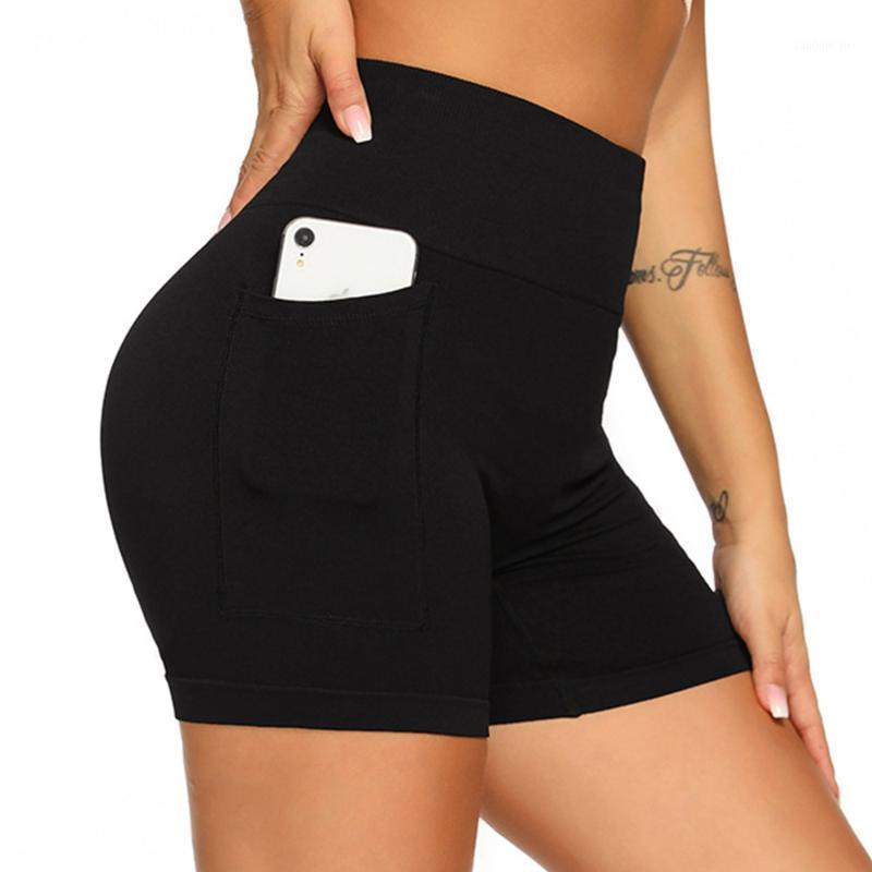 

Women Yoga Shorts with Pockets High Waist Gym Yoga Shorts Black Push Up Cycling Sports Leggings + Phone Pocket Fitness Short XN1