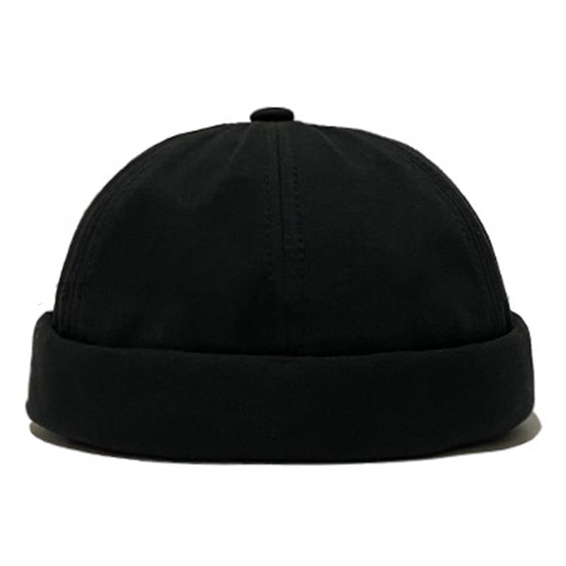 

Men Women Skullcap Sailor Cap Solid Color Rolled Cuff Bucket Cap Brimless Hat Leather Adjustment Buckle Cotton Hats