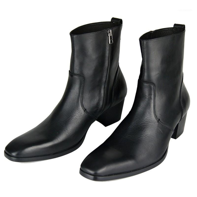 

Plus Size 46 Black Mid-Calf Cowboy Boots Men Fashion Side Zip Pointed Toe High Heels Genuine Leather Work Boots Man Footwear1