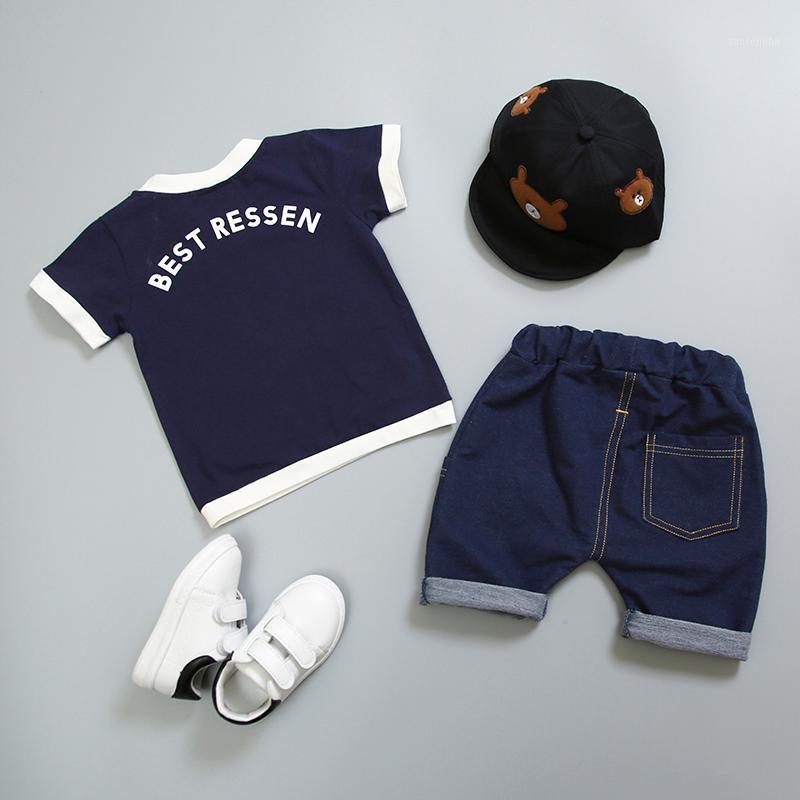 

New Hot Suit Summer Children Boys Girls Clothes Sets Kids Cotton Letter Short Sleeves T-Shirt 2PCS/set Toddler Child Clothing1, White