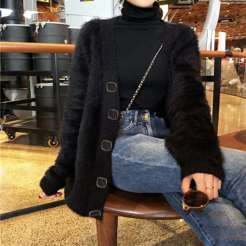 

2021 New Goth Black Cardigan Female Sweater New Style Fall and Winter Woman Clothes 39h2