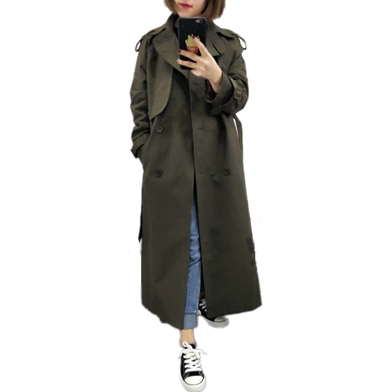 

UK Brand new Fashion 2020 Fall /Autumn Casual Double breasted Simple Classic Long Trench coat with belt Chic Female windbreaker 201124, Mint
