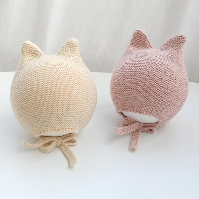 

Cute Cat Ear Baby Hat Autumn Winter Solid Color Infant Baby Girl Boy Beanie Hat Warm Knitted Toddler Kids Bonnet Cap, Yellow