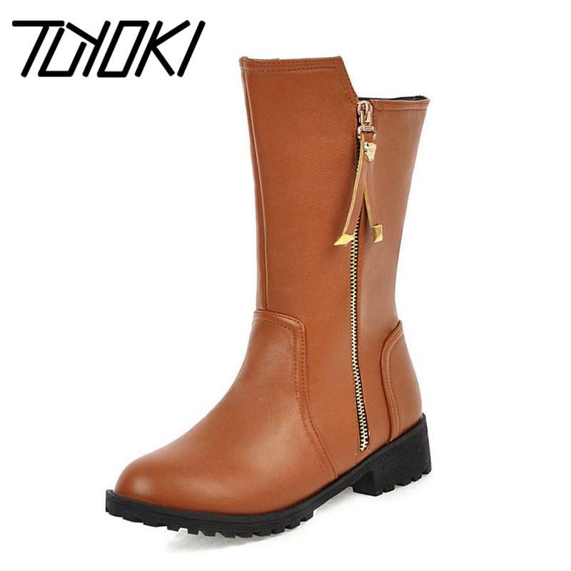 

Tuyoki Mid Calf Boots Women Casual Zipper Low Heel Shoes Women Round Toe Metal Rivets Fashion Winter Footwear Size 33-43, Gray