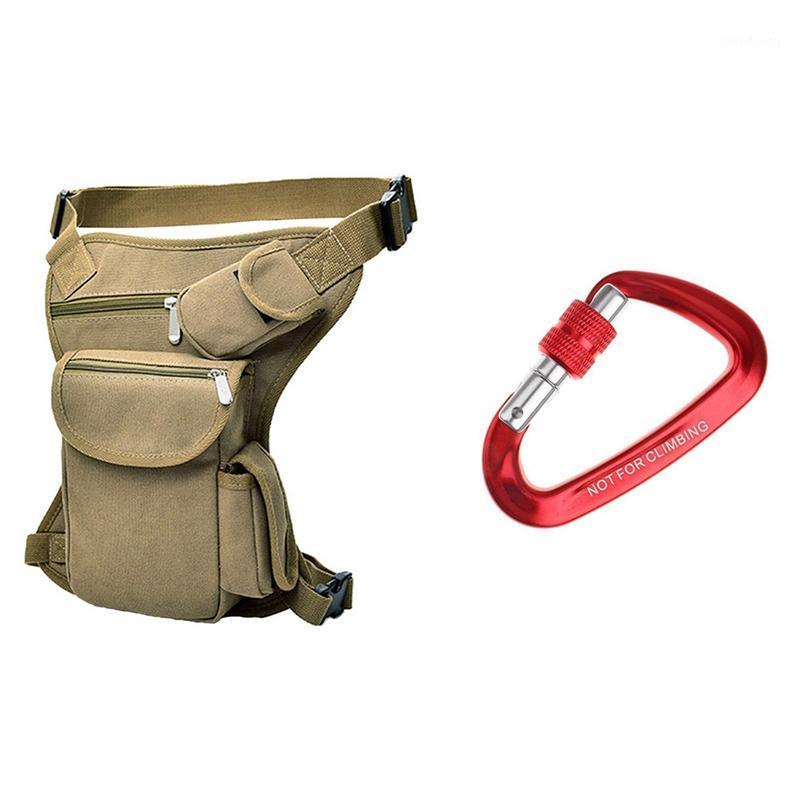 

12KN Screw Carabiner Aluminum Alloy D-Shape Hook Loop Lock with Cycling Leg Pack Canvas Pocket Travel Fanny Pack Hip Bag1, Red yellow
