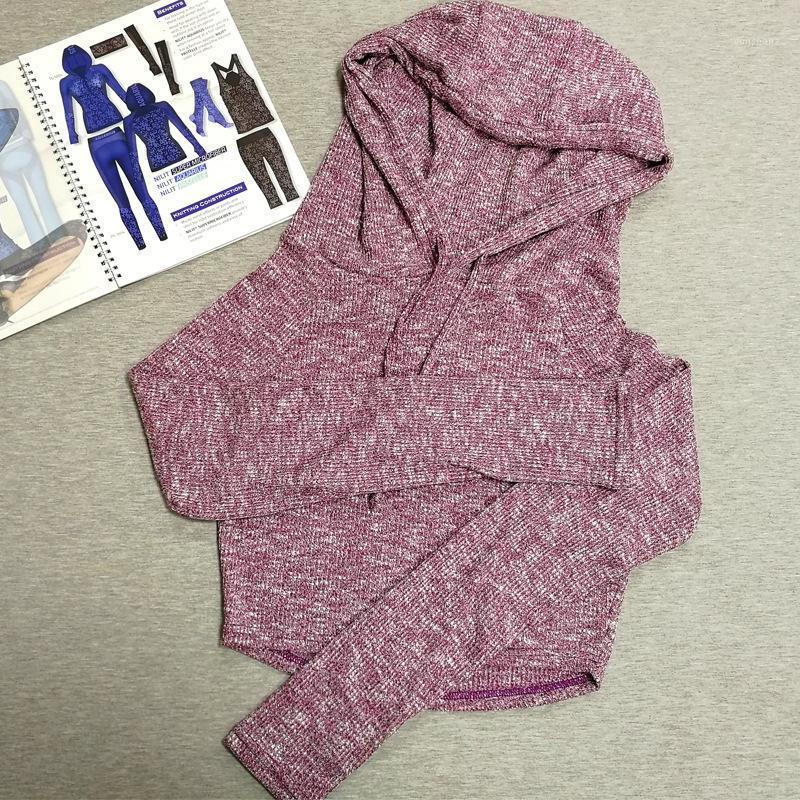

Women Knitted Fitness Hoodie Top Round Neck Loose Long-Sleeved Short Running Autumn Winter Sports Tops Yoga Clothes Sportswear1, Red