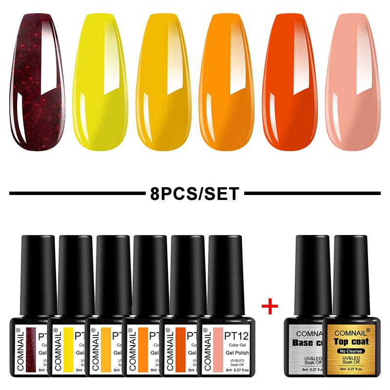 

8Pcs Set Gel Nail Polish Soak Off UV LED Gel Varnish Long Lasting Lacquer Cured By Nail Dryer Semi Permanent Color, Set 03