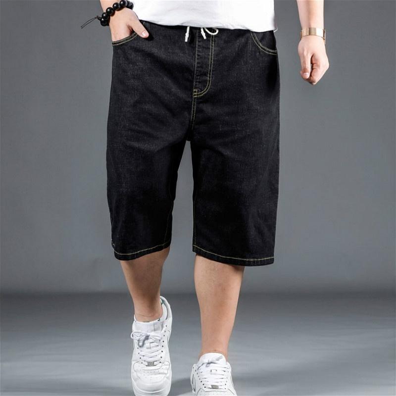 

Men Half Jeans Vintage Stretch Denim Shorts Lace Up Regular Fit Summer Casual Fashion Black Dark blue Light blue Jeans 923-743