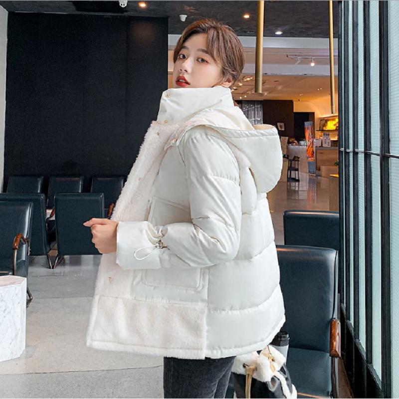 

woman winter coats and jackets fashion 2020 new Korean mink velvet woman in the park thick quilted short hooded jacket, Black