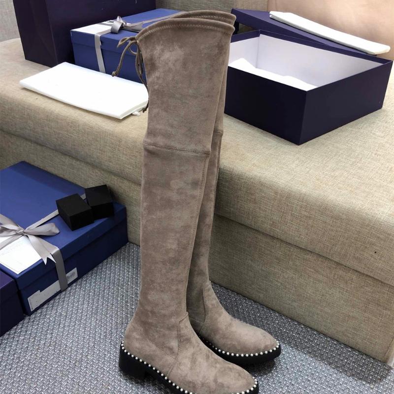 

Genuine Leather Women's Boots Over-the-Knee Top Quality Boots For Spring Autumn 3.5 cm Heels Classic Solid