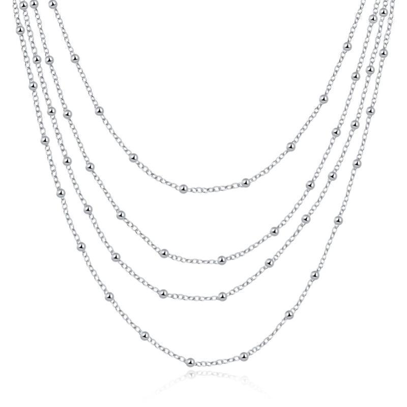 

Women's Vintage Simple Design Four Layers Long Chain 925 Sterling Silver Necklace For Women Bridesmaid Gift1