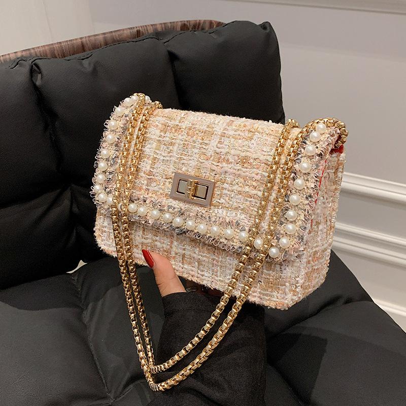 

Evening Bags Luxury Design Woolen Pearls Chain Women Crossbody 2022 Fashon Ladies Shoulder Messenger Bag Clutches Female Purses