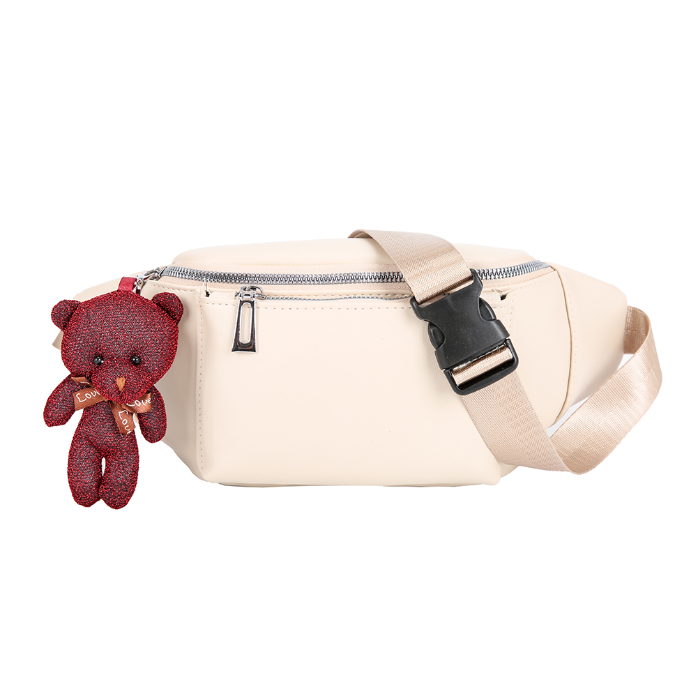 

HBP Fashion Solid Color Women Fanny Waist Bags PU Leather Bear Pendant Chest Shoulder Pack Ladies Zipper Phone Pouch WHITE, Black