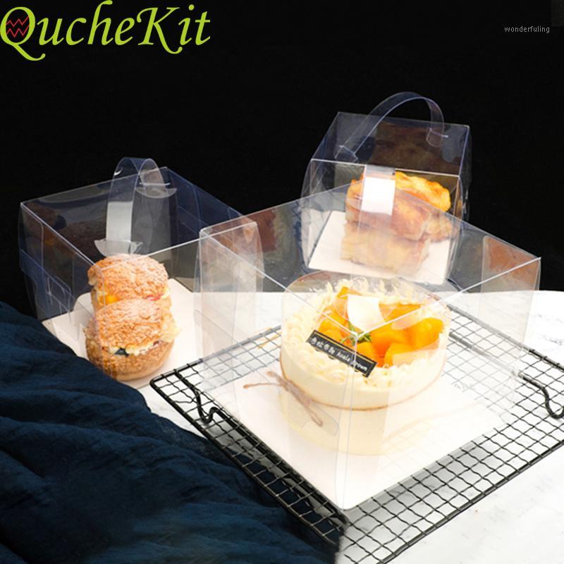 

10pcs 4/5inch Transparent Plastic Cake Box Plastic Cake Holder Paper Pad For Baking Packaging Clear Square Gift Flower Box1