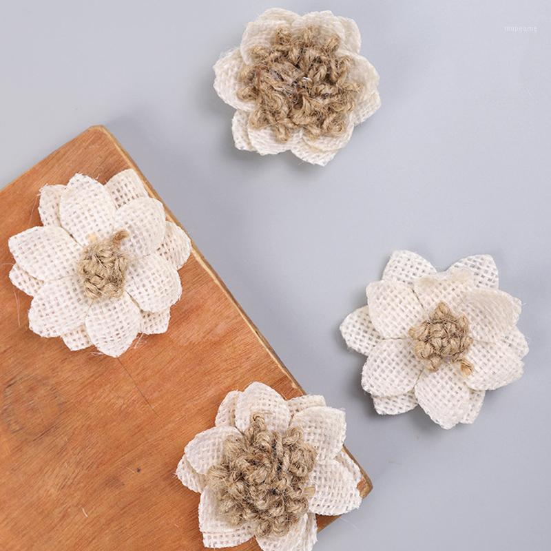 

5pcs Natural Jute Hessian Burlap Rose Beige Artificial Flowers Craft Rustic Wedding Decoration Flower Craft Supplies1