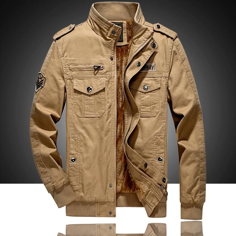 

Men's Winter Jacket Men 2021 New Fashion Warm Fleece Jacket Slim Fit Turn-down Collar Coat Pockets Solid Color Jackets For Men, Khaki jacket men