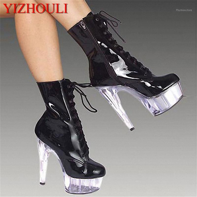 

Stylish 15cm Platforms High Heel Shoes, Pole Dance / Model Shoes, 6 Inch Ankle Boots, Sexy Crystal Bootie1, Black