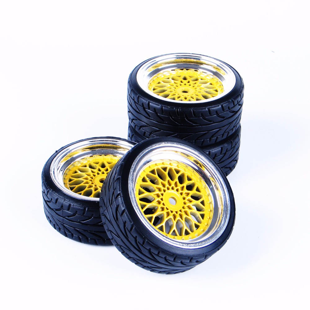 

On Road 1:10 Car 4 Pcs/set RC Flat Drift Tires tyres Wheel Rim For 1/10 HSP HPI Drift Car Model Toys Set Accessory, Gold